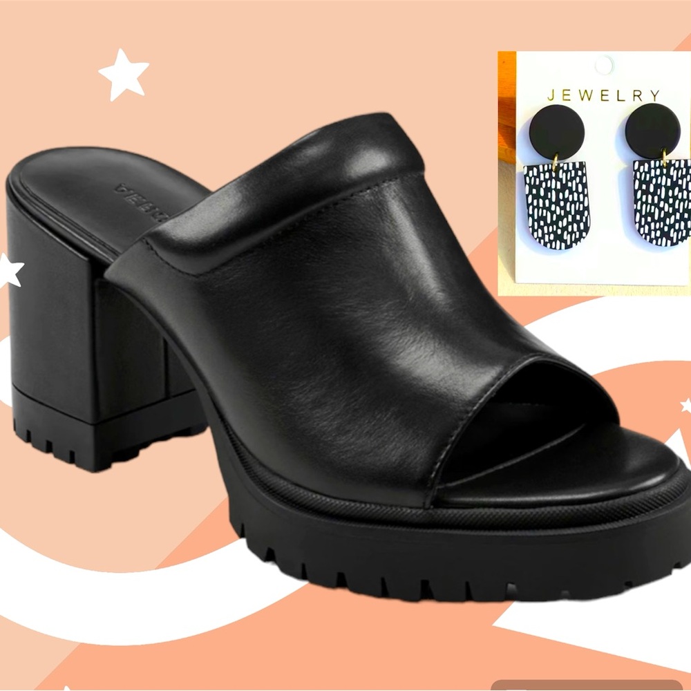 AEROSOLES •SLIP ON MULES •BLACK LEATHER• NEW IN BOX•SIZE 11 + BONUS EARRINGS!
